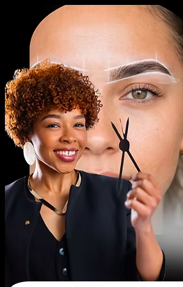 Janaina Dias segurando um compasso de mapeamento facial